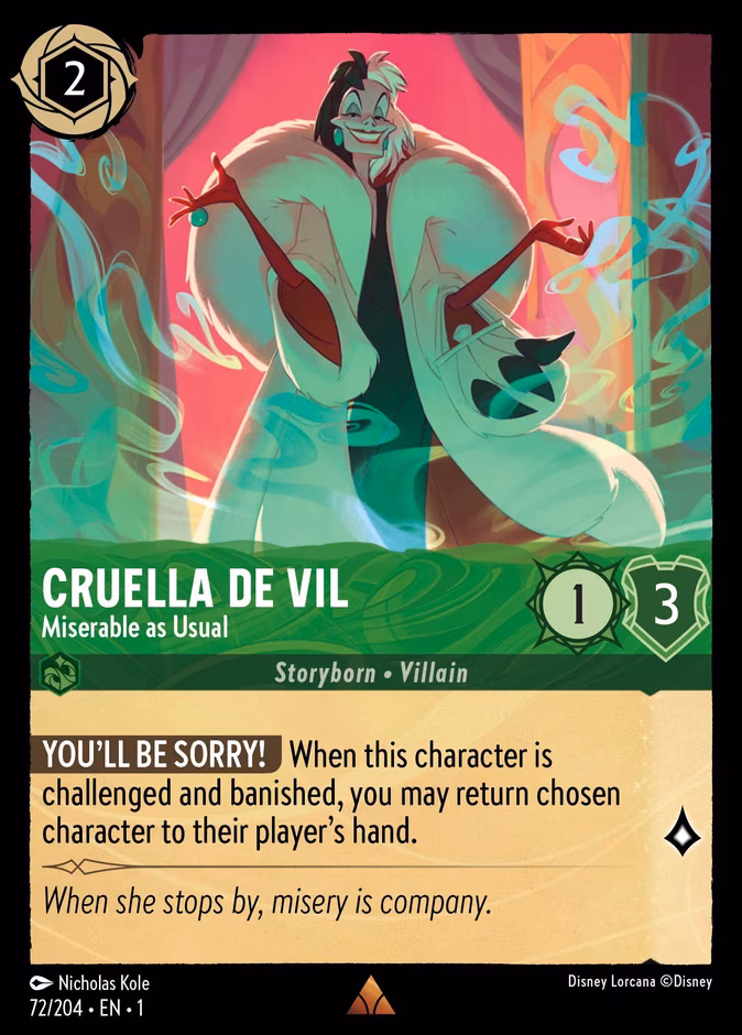 Cruella De Vil - Miserable as Usual Lorcana card (72/204, The First Chapter)