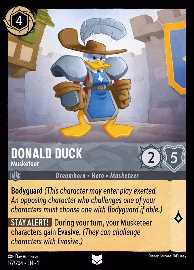 Donald Duck - Musketeer Lorcana card (177/204, The First Chapter)