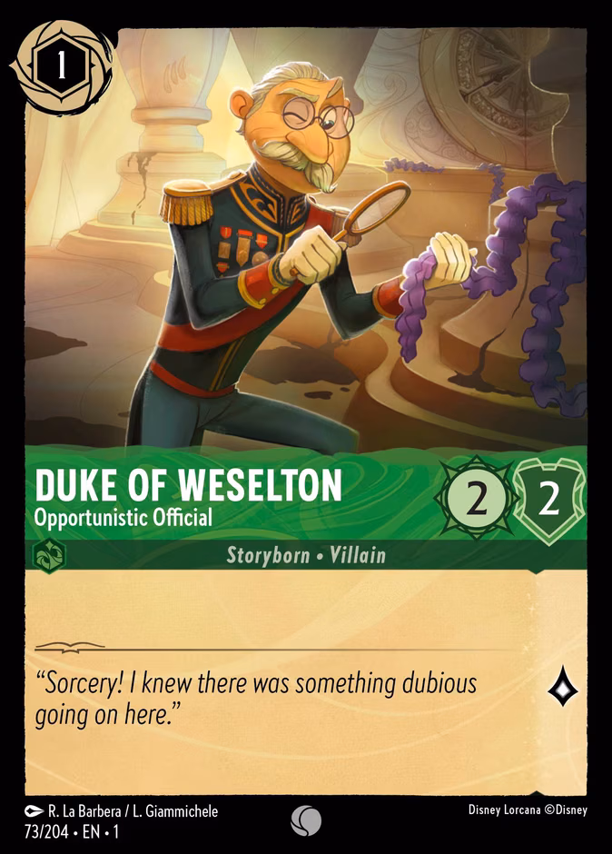 Duke of Weselton - Opportunistic Official Lorcana card (73/204, The First Chapter)