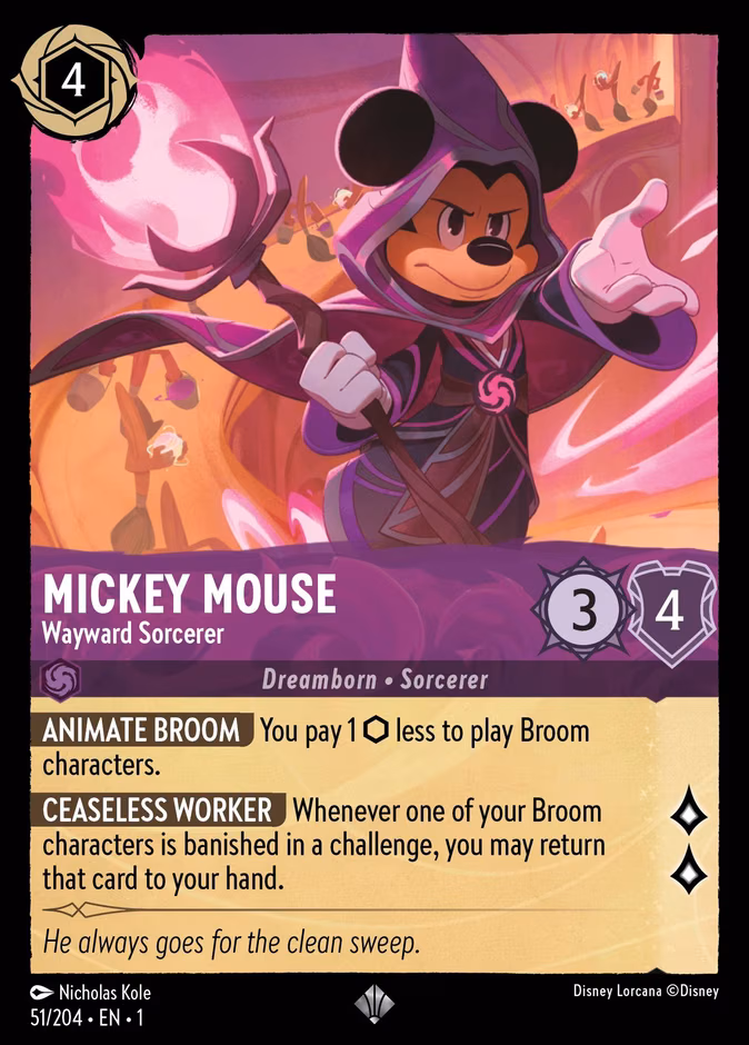 Mickey Mouse - Wayward Sorcerer Lorcana card (51/204, The First Chapter)