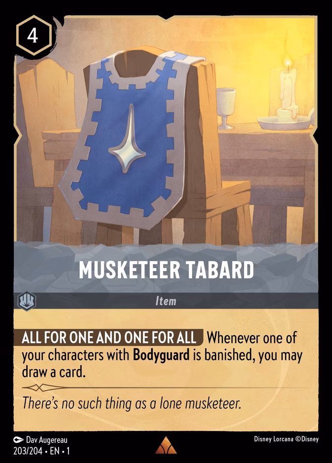 Musketeer Tabard Lorcana card (203/204, The First Chapter)