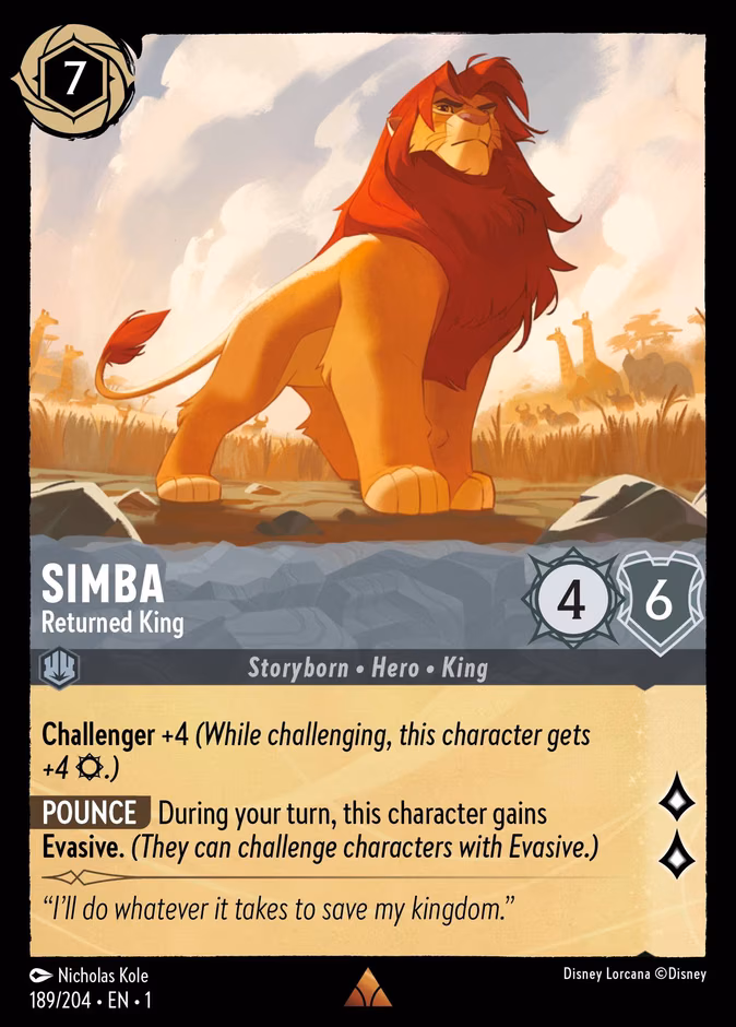 Simba - Returned King Lorcana card (189/204, The First Chapter)