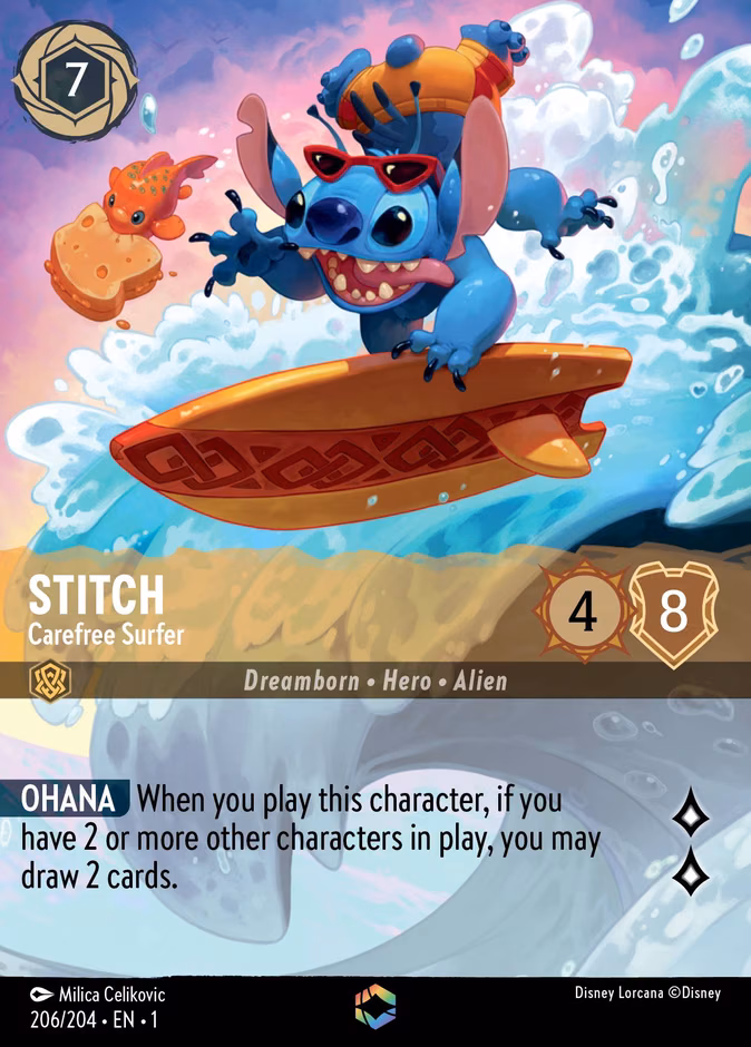 Stitch - Carefree Surfer Lorcana card (206/204)