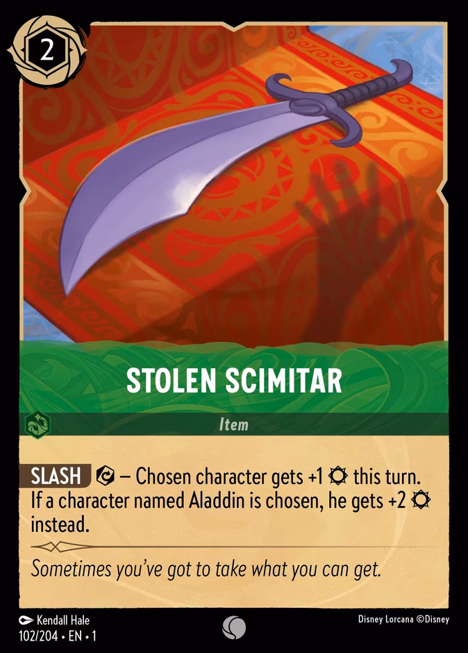 Stolen Scimitar Lorcana card (102/204, The First Chapter)