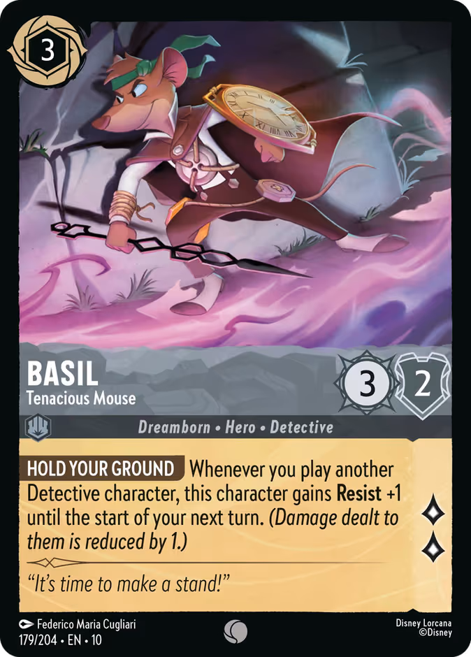 Basil - Tenacious Mouse Lorcana card (179/204, Whispers in the Well)