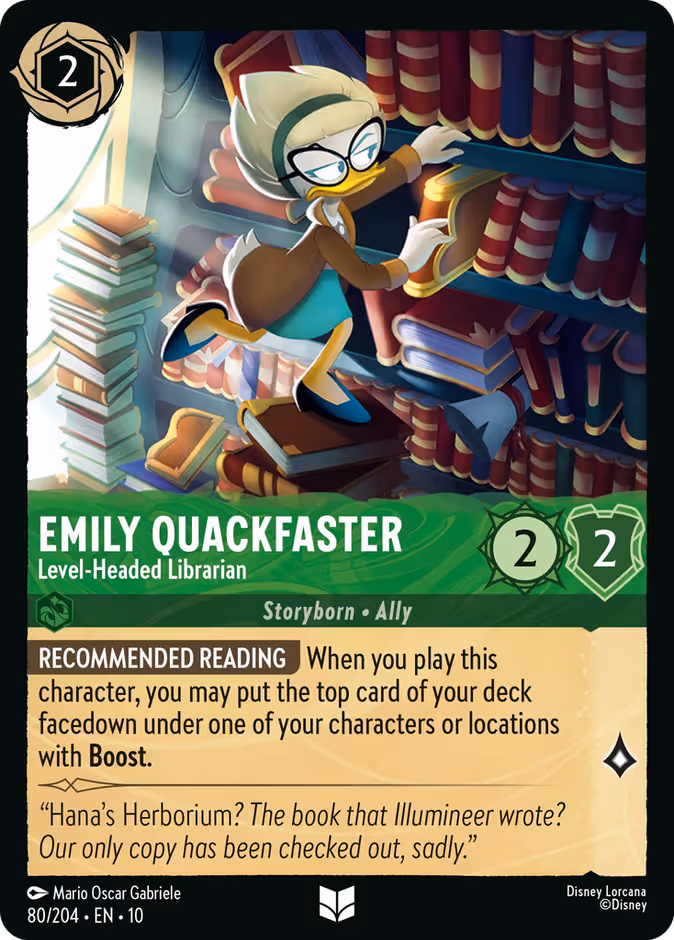 Emily Quackfaster - Level-Headed Librarian Lorcana card (80/204, Whispers in the Well)