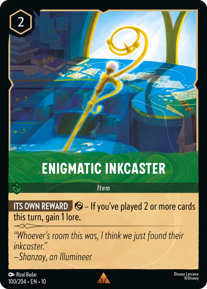 Enigmatic Inkcaster Lorcana card (100/204, Whispers in the Well)