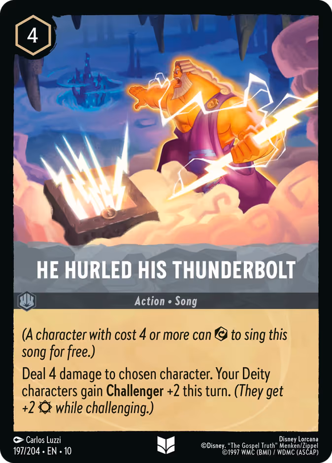 He Hurled His Thunderbolt Lorcana card (197/204, Whispers in the Well)