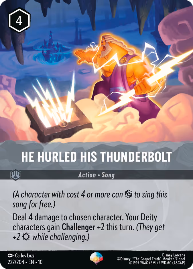 He Hurled His Thunderbolt Lorcana card (222/204, Whispers in the Well)