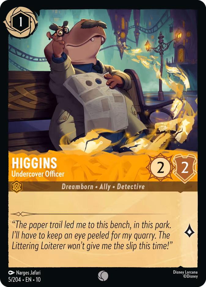 Higgins - Undercover Officer Lorcana card (5/204, Whispers in the Well)