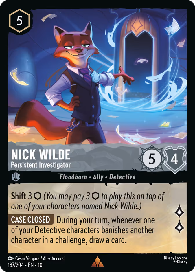 Nick Wilde - Persistent Investigator Lorcana card (187/204, Whispers in the Well)