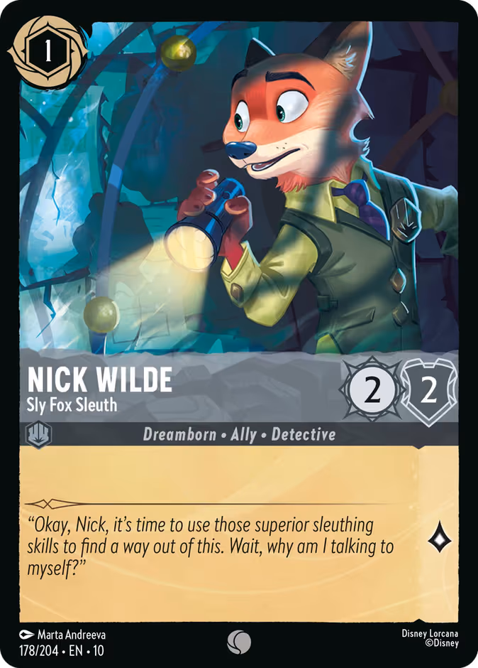 Nick Wilde - Sly Fox Sleuth Lorcana card (178/204, Whispers in the Well)