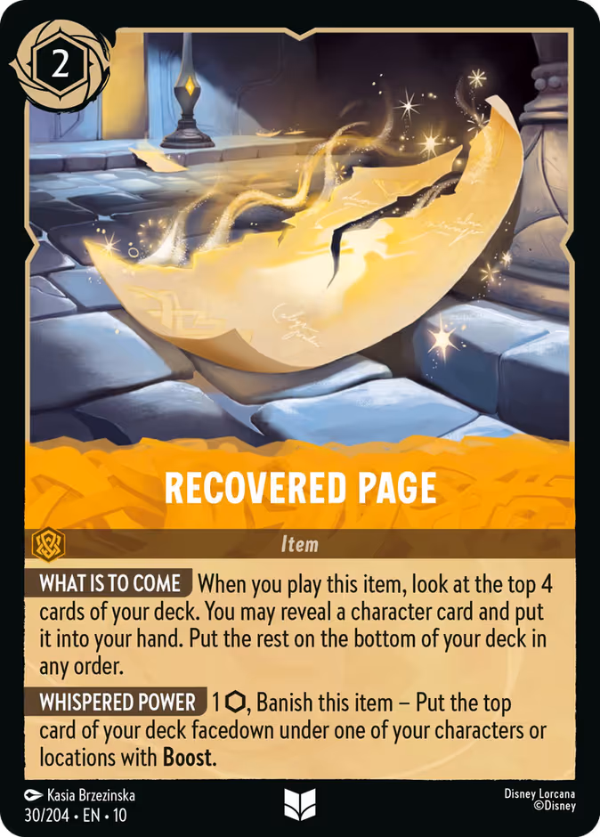 Recovered Page Lorcana card (30/204, Whispers in the Well)