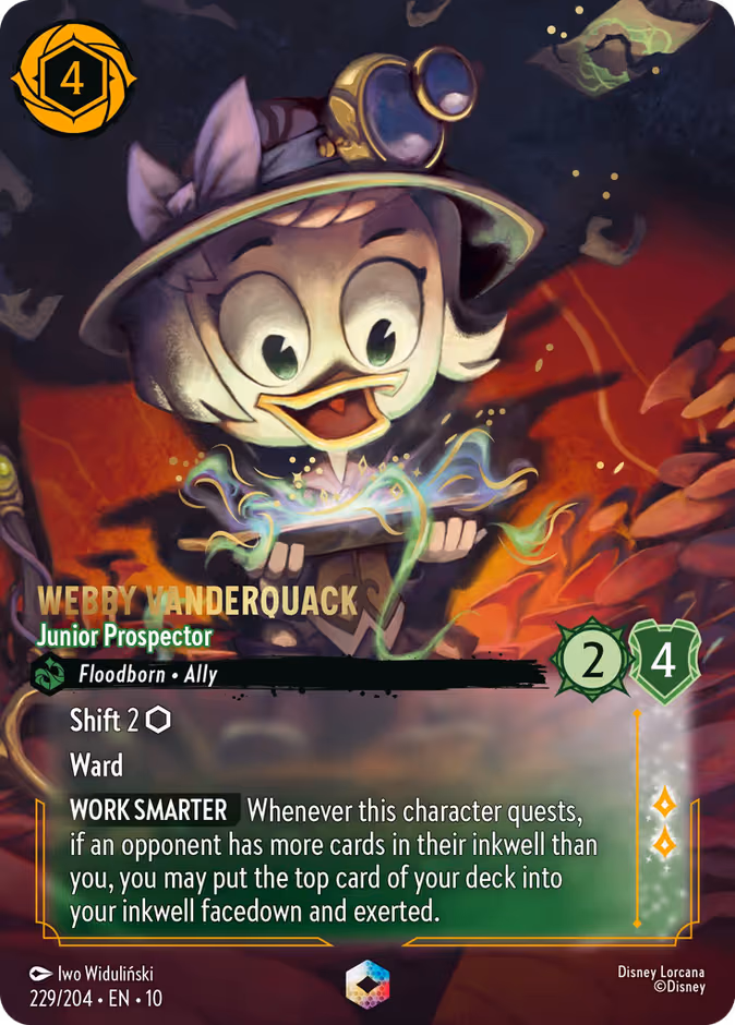 Webby Vanderquack - Junior Prospector Lorcana card (229/204, Whispers in the Well)