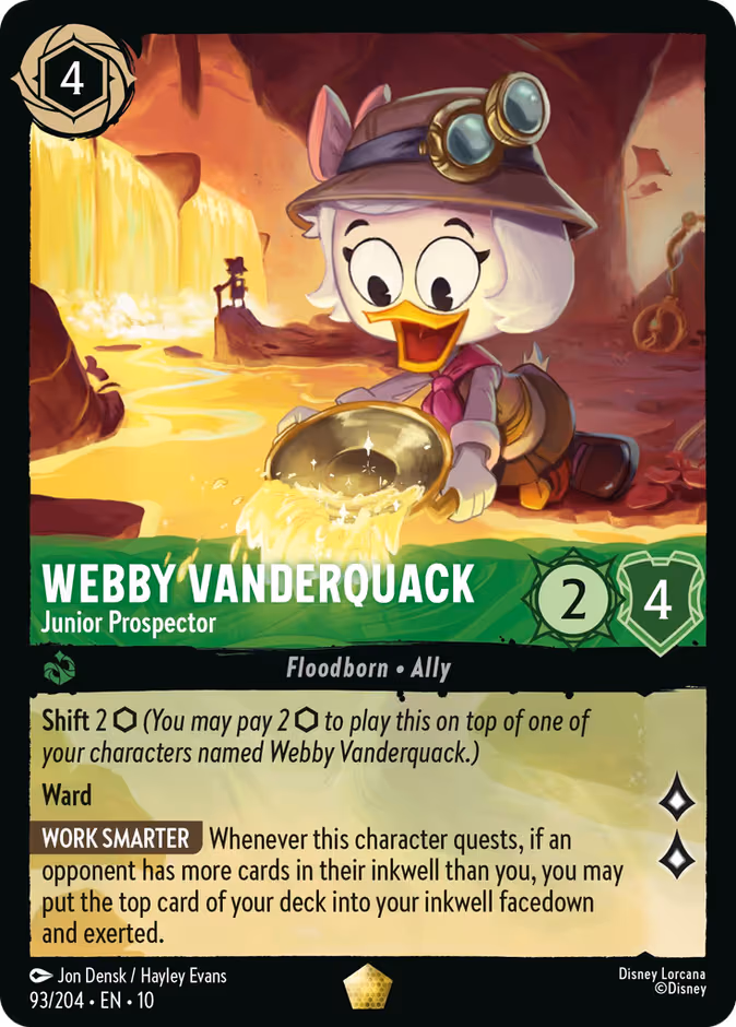 Webby Vanderquack - Junior Prospector Lorcana card (93/204, Whispers in the Well)
