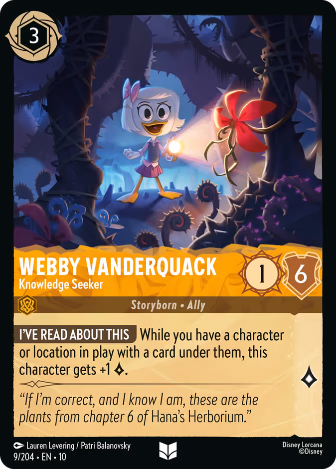 Webby Vanderquack - Knowledge Seeker Lorcana card (9/204, Whispers in the Well)