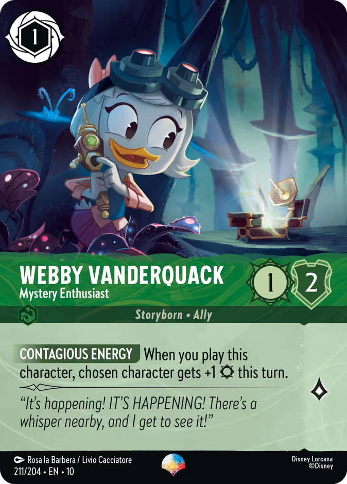 Webby Vanderquack - Mystery Enthusiast Lorcana card (211/204, Whispers in the Well)