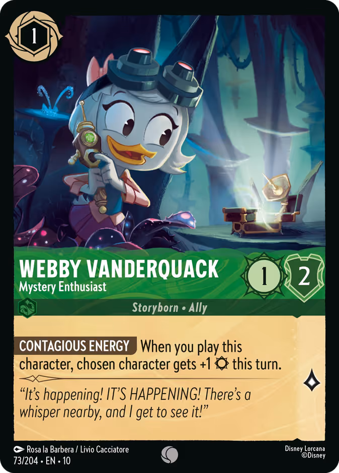Webby Vanderquack - Mystery Enthusiast Lorcana card (73/204, Whispers in the Well)