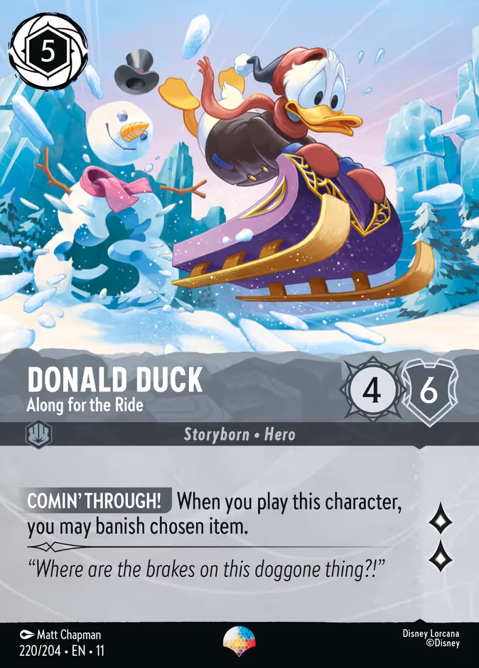 Donald Duck - Along for the Ride Lorcana card (220/204, Winterspell)