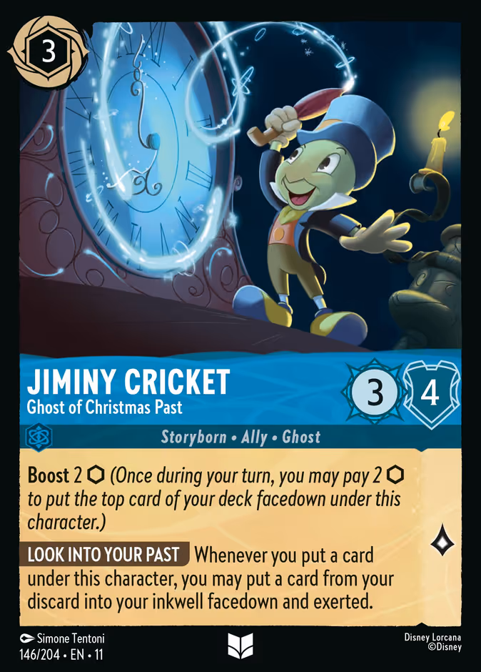 Jiminy Cricket - Ghost of Christmas Past Lorcana card (146/204, Winterspell)