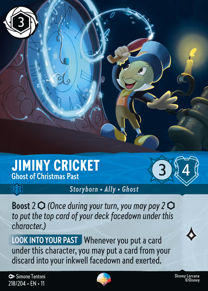 Jiminy Cricket - Ghost of Christmas Past Lorcana card (218/204, Winterspell)