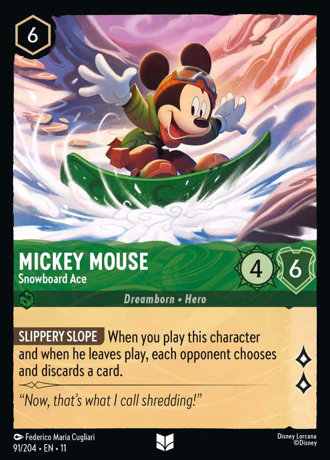 Mickey Mouse - Snowboard Ace Lorcana card (91/204, Winterspell)