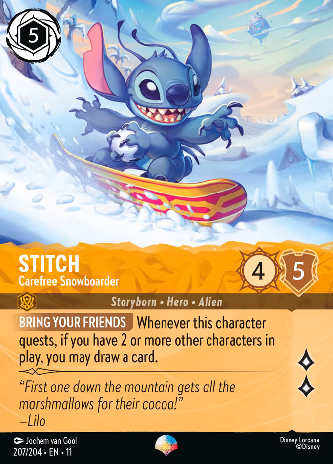 Stitch - Carefree Snowboarder Lorcana card (207/204, Winterspell)