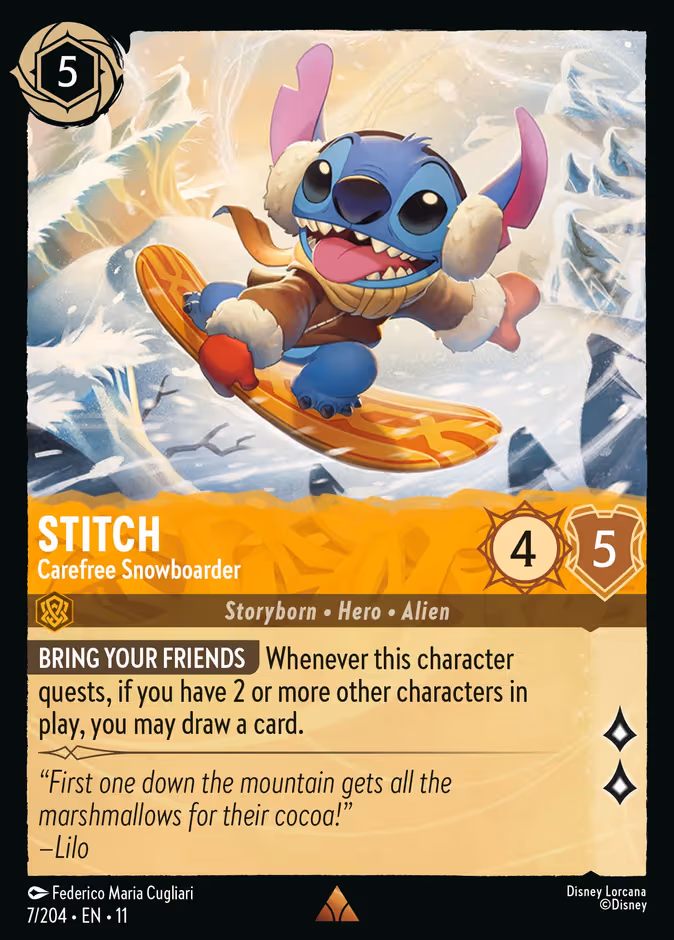 Stitch - Carefree Snowboarder Lorcana card (7/204, Winterspell)
