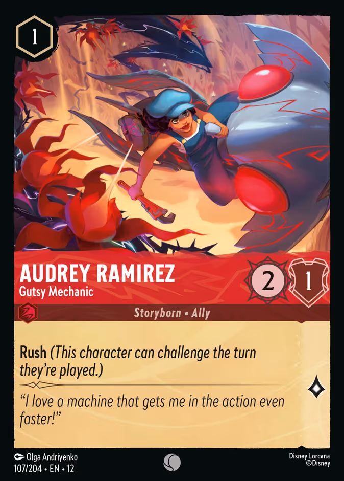 Audrey Ramirez - Gutsy Mechanic Lorcana card (107/204, Wilds Unknown)