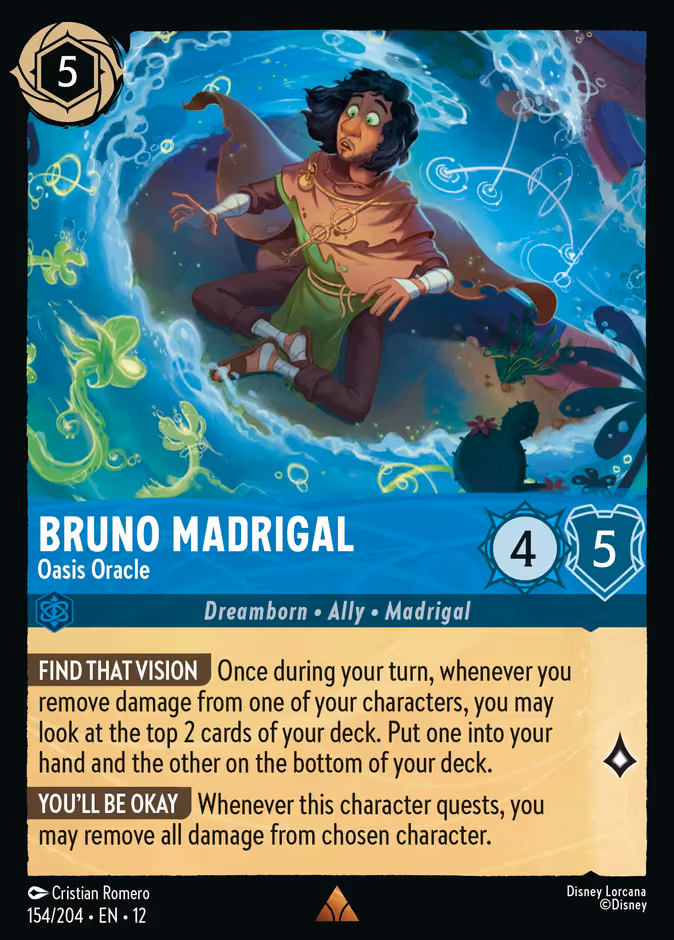Bruno Madrigal - Oasis Oracle Lorcana card (154/204, Wilds Unknown)