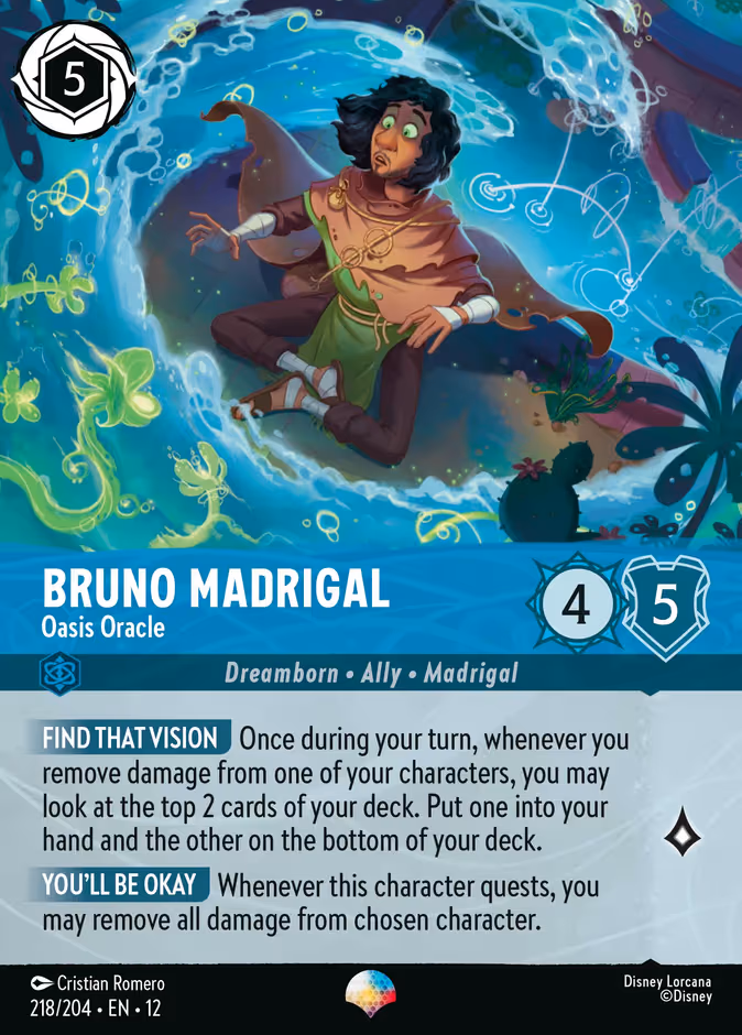 Bruno Madrigal - Oasis Oracle Lorcana card (218/204, Wilds Unknown)