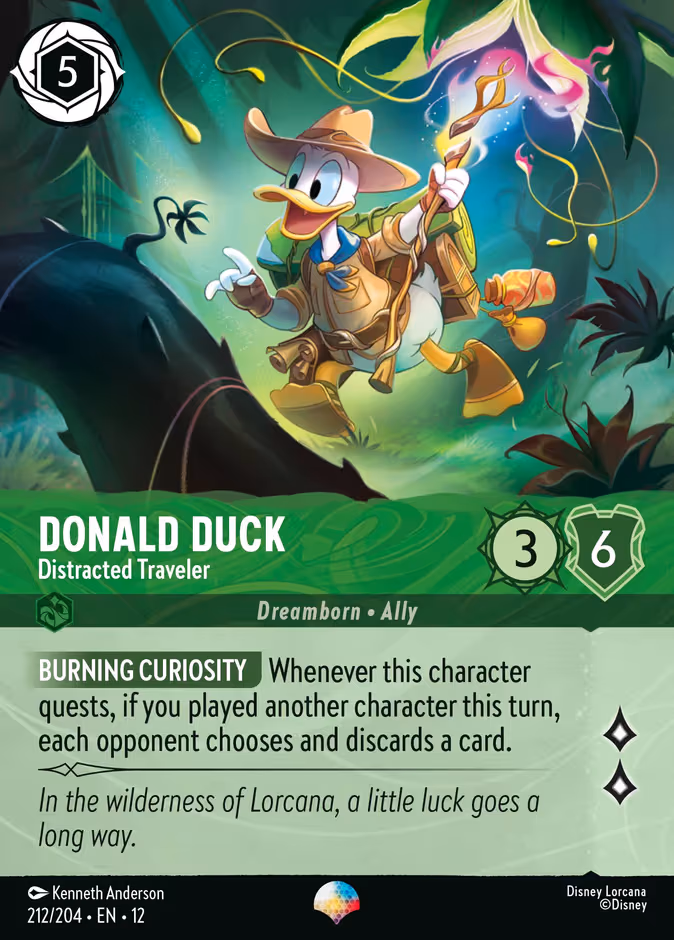 Donald Duck - Distracted Traveler Lorcana card (212/204, Wilds Unknown)