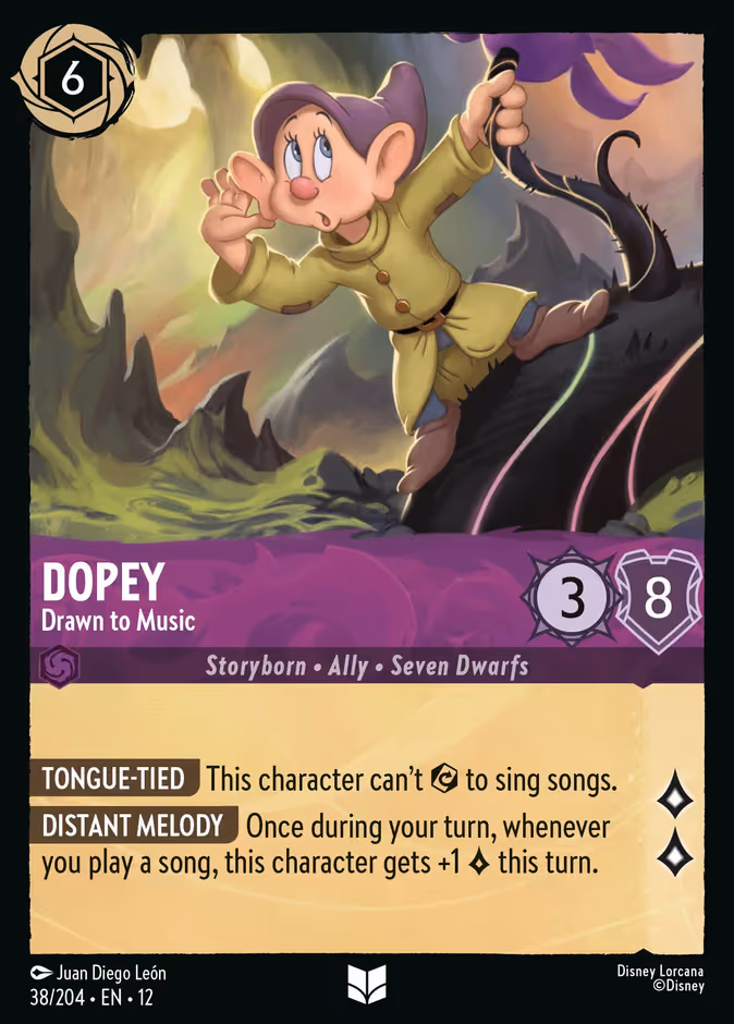 Dopey - Drawn to Music Lorcana card (38/204, Wilds Unknown)