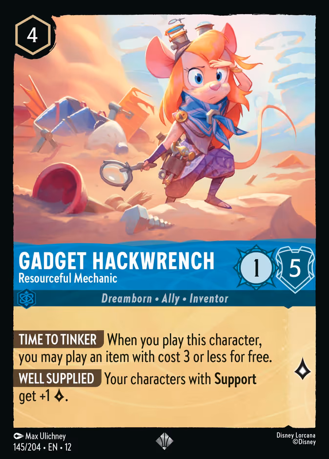 Gadget Hackwrench - Resourceful Mechanic Lorcana card (145/204, Wilds Unknown)