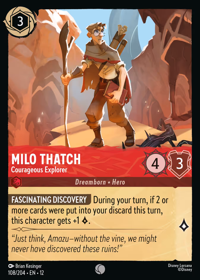 Milo Thatch - Courageous Explorer Lorcana card (108/204, Wilds Unknown)