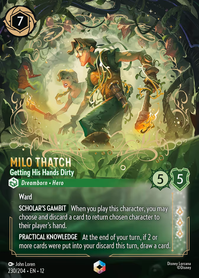 Milo Thatch - Getting His Hands Dirty Lorcana card (230/204, Wilds Unknown)