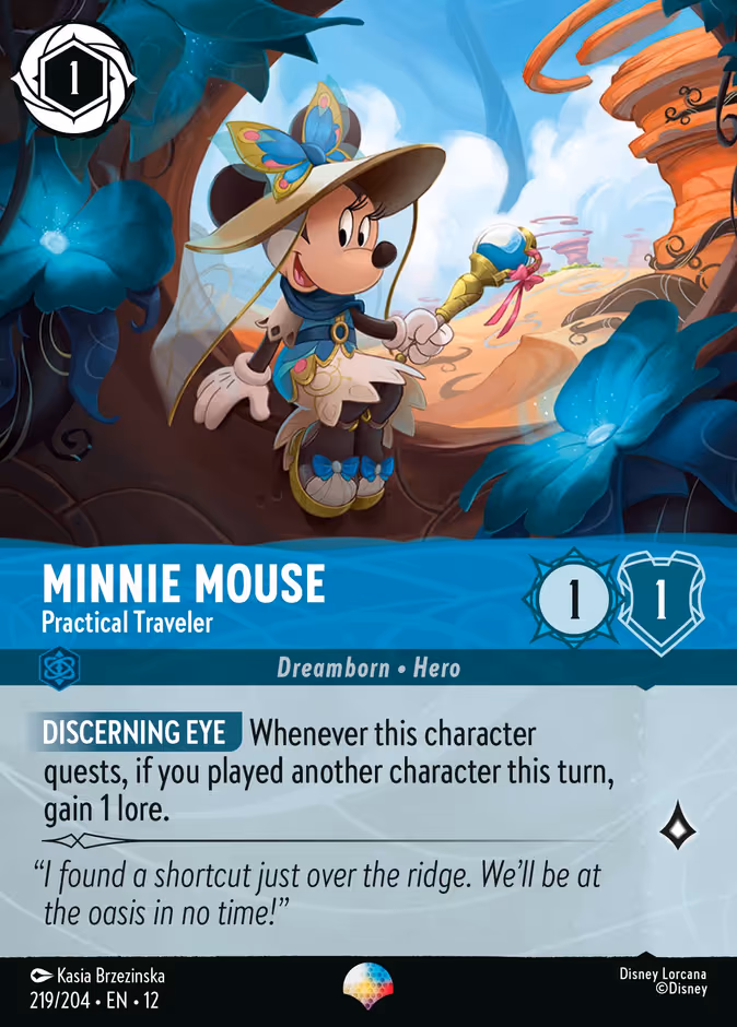 Minnie Mouse - Practical Traveler Lorcana card (219/204, Wilds Unknown)