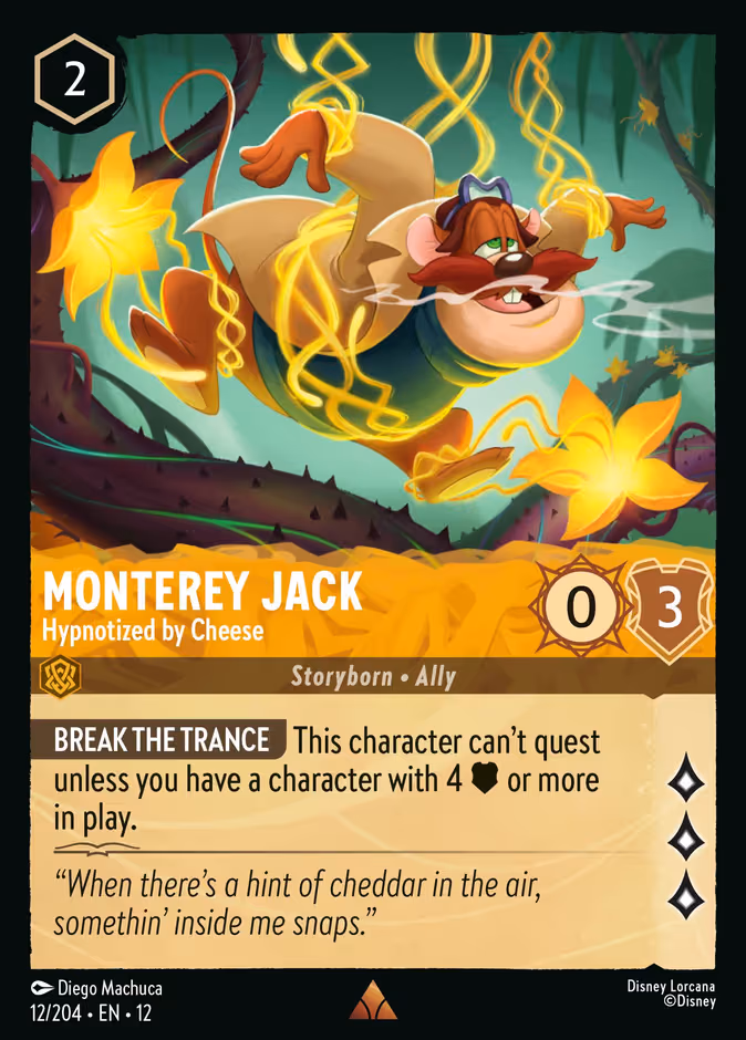 Monterey Jack - Hypnotized by Cheese Lorcana card (12/204, Wilds Unknown)
