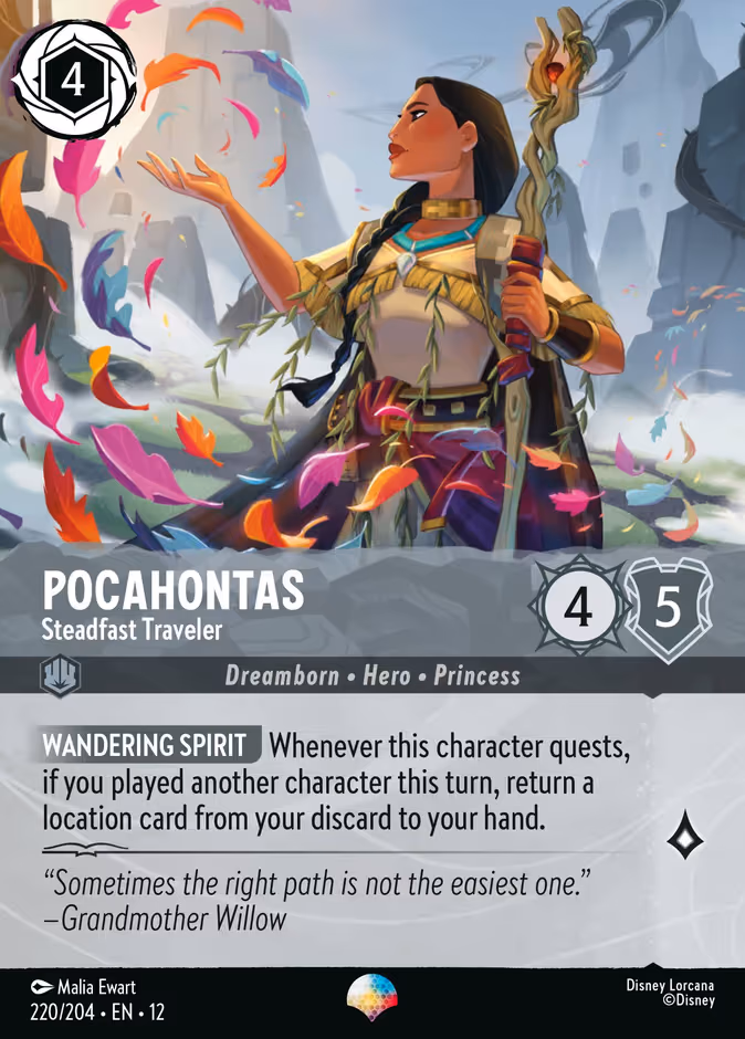 Pocahontas - Steadfast Traveler Lorcana card (220/204, Wilds Unknown)