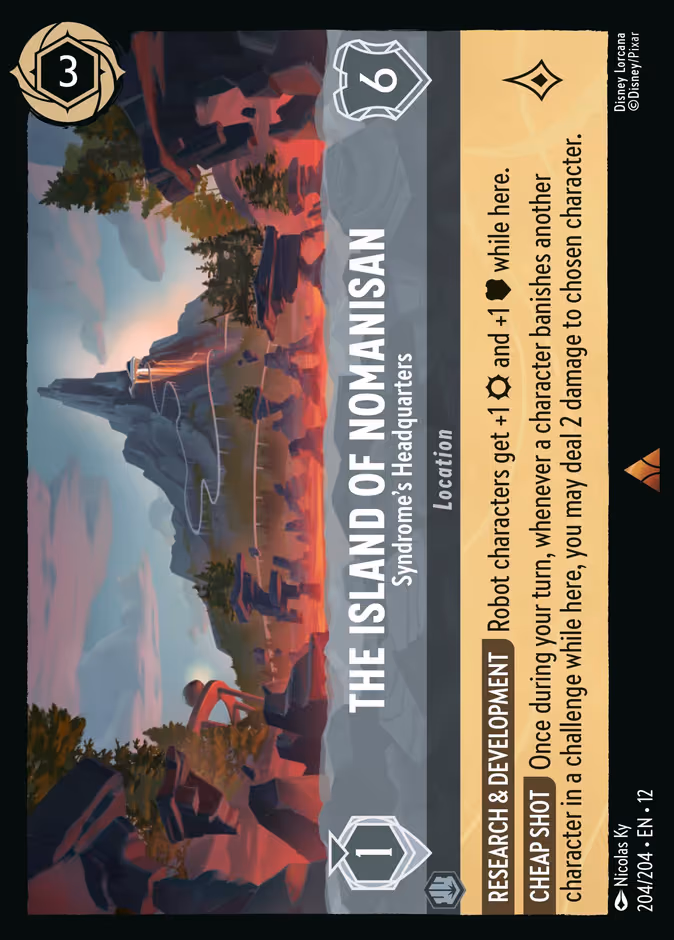 The Island of Nomanisan - Syndrome's Headquarters Lorcana card (204/204, Wilds Unknown)