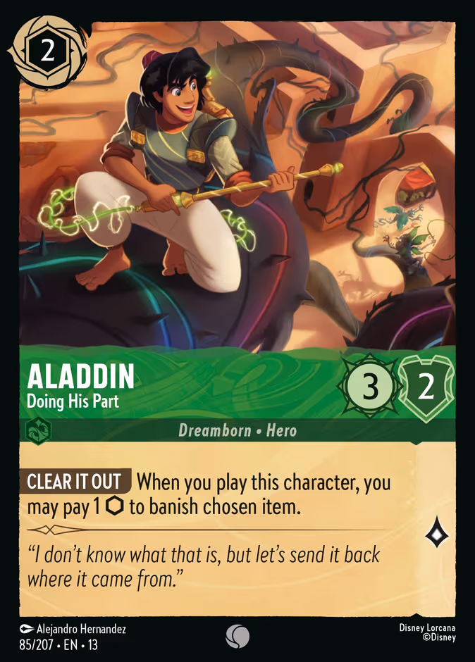 Aladdin - Doing His Part Lorcana card (85/207, Attack of the Vine!)