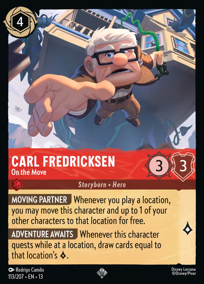 Carl Fredricksen - On the Move Lorcana card (113/207, Attack of the Vine!)