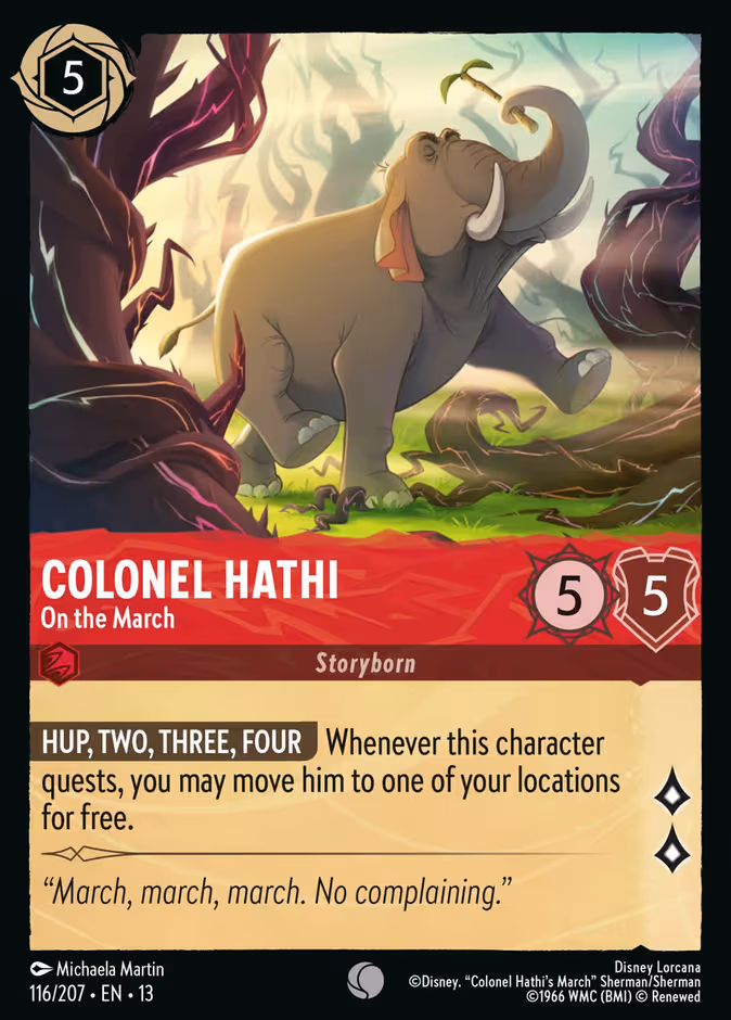Colonel Hathi - On the March Lorcana card (116/207, Attack of the Vine!)