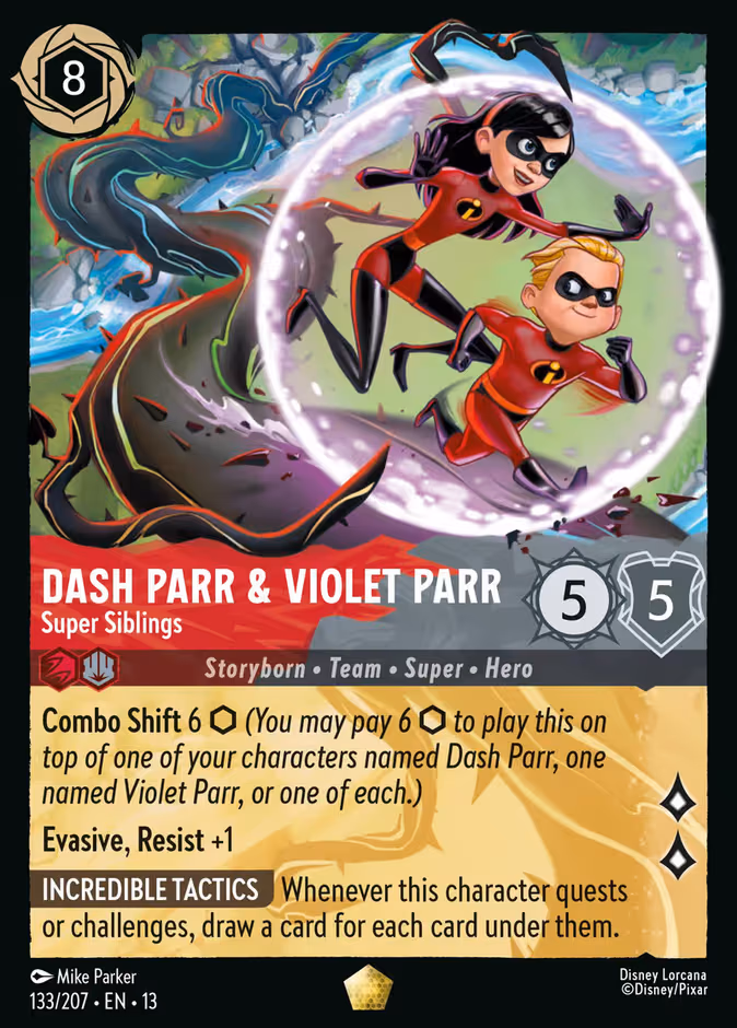 Dash Parr & Violet Parr - Super Siblings Lorcana card (133/207, Attack of the Vine!)