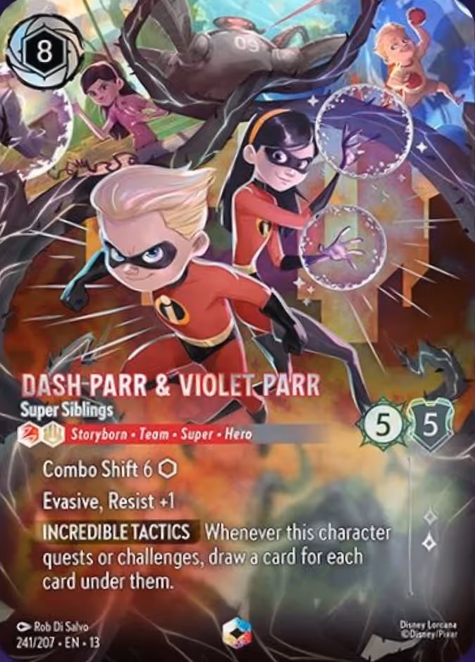 Dash Parr & Violet Parr - Super Siblings Lorcana card (241/207, Attack of the Vine!)