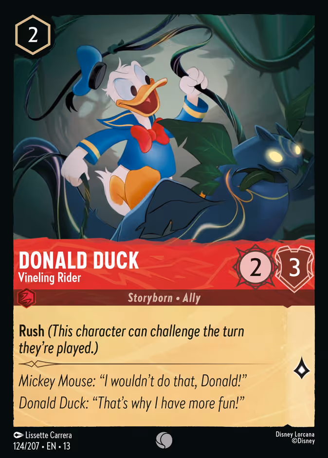 Donald Duck - Vineling Rider Lorcana card (124/207, Attack of the Vine!)