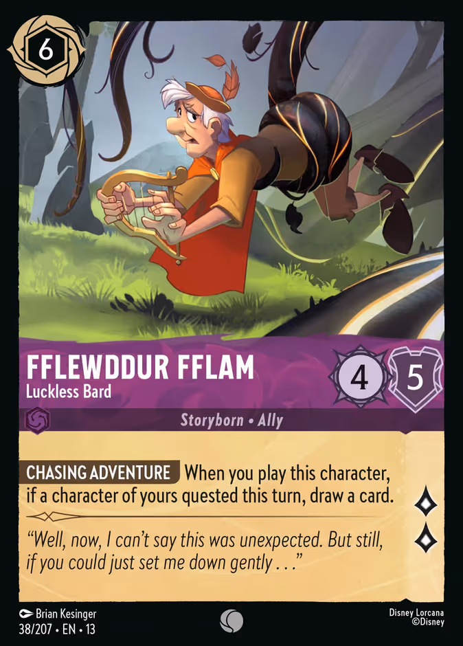 Fflewddur Fflam - Luckless Bard Lorcana card (38/207, Attack of the Vine!)