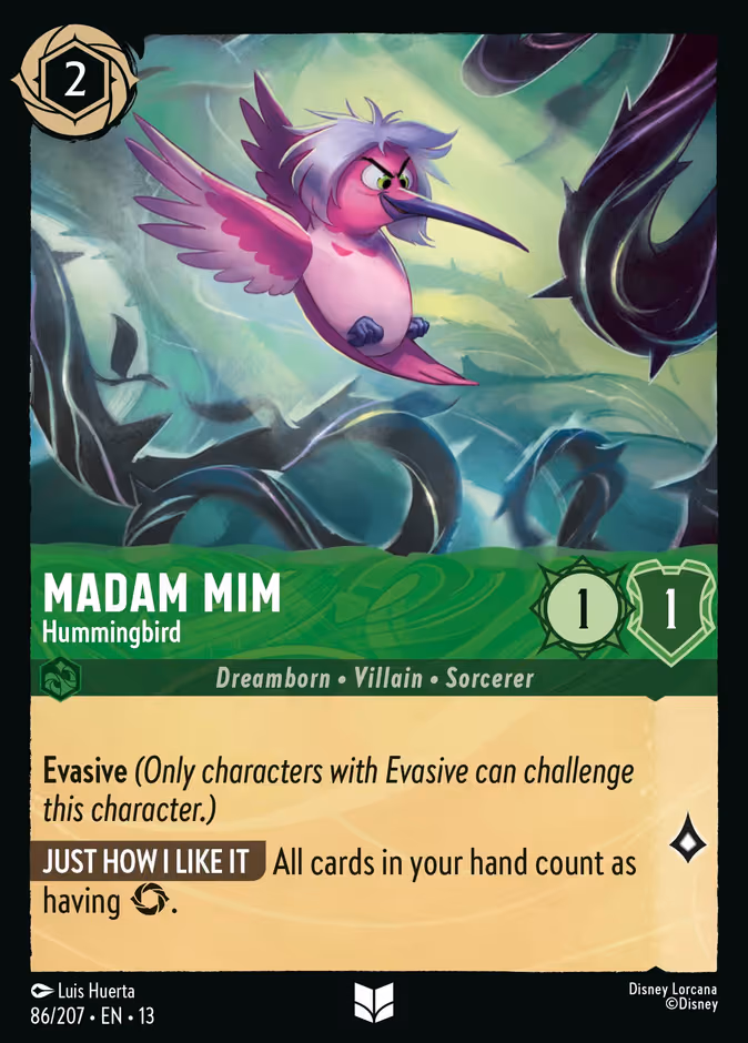 Madam Mim - Hummingbird Lorcana card (86/207, Attack of the Vine!)