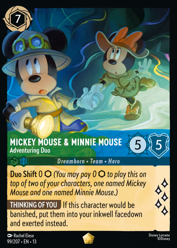 Mickey Mouse & Minnie Mouse - Adventuring Duo Lorcana card (99/207, Attack of the Vine!)