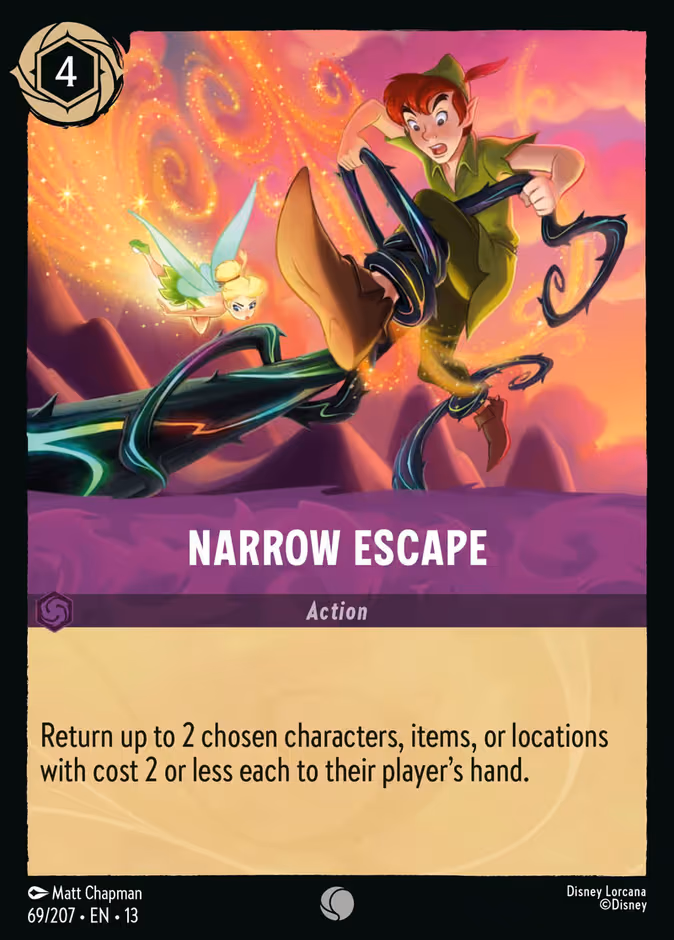 Narrow Escape Lorcana card (69/207, Attack of the Vine!)